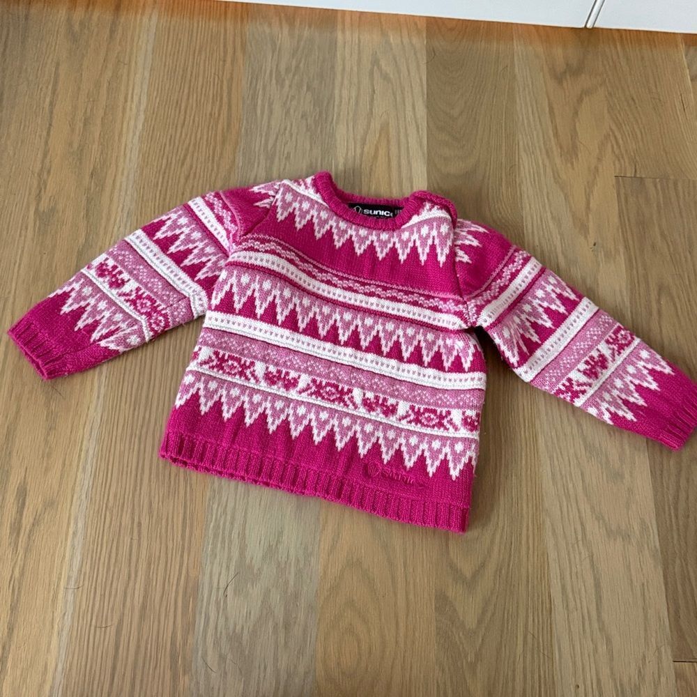 Sunice Pink and White Knit Sweater S